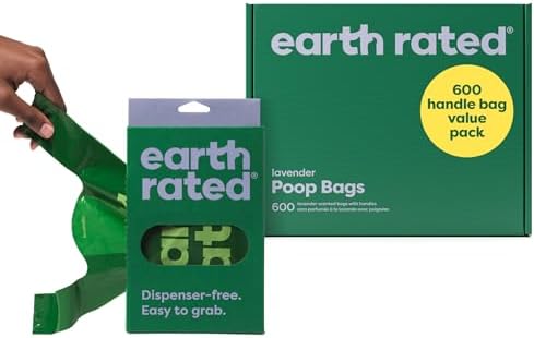 Earth Rated Dog Poop Bags with Handles Value Pack, Easy Tie and Guaranteed Leakproof, Lavender Scented, 600 Handle Bags