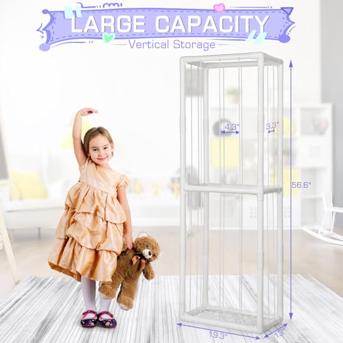 Trycooling Stuffed Animal Storage Zoo Stuffed Animal Holder Space Save Vertical Stuffed Animals Storage PVC with Elastic Band and Net for Playroom Bedroom Nursery (White 1)