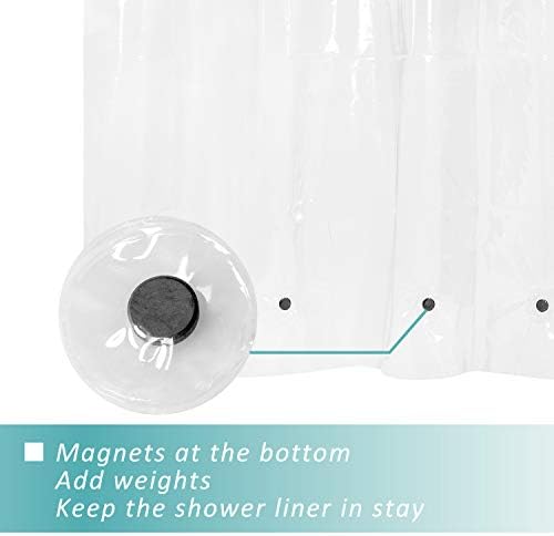 Mrs Awesome Shower Curtain Liner with 6 Magnets Clear Thick PEVA, Premium Waterproof Plastic Shower Curtain Standard Size 72 x 72 inch, Clear