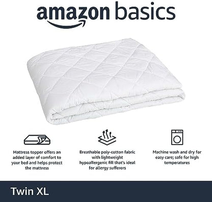 Amazon Basics Hypoallergenic Quilted Mattress Topper Pad, 18 Inches Deep, Twin XL, White