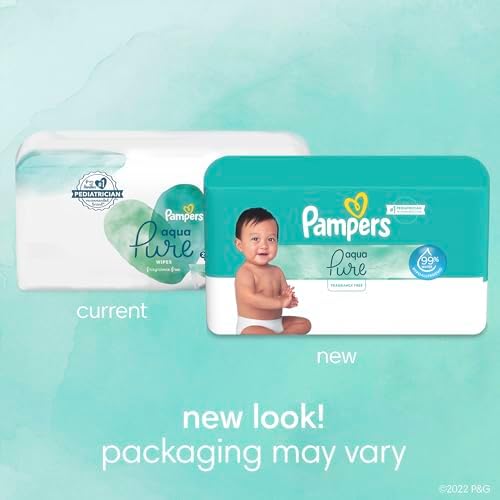 Pampers Baby Wipes Aqua Pure, 99% water-based wipes, Hypoallergenic and Unscented Baby Wipes, 672 Wipes Total (12 Flip-Top Packs)