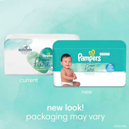 Pampers Baby Wipes Aqua Pure, 99% Water Based Wipes, Hypoallergenic and Unscented Infant Wipe, 448 Total (8 Flip-Top Packs)