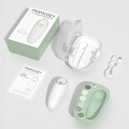 Momcozy Baby Nail File Electric, Gentle Baby Nail Trimmer Electric Rechargeable, Baby Nail Clipper Electric, 7 Grinding Head Replacement Pads