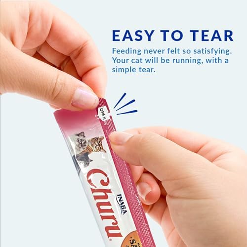 INABA Salmon Churu Cat Treats, Lickable, Squeezable Creamy Purée Cat Treat with Green Tea Extract & Taurine, 0.5 Ounces Each Tube, 20 Tubes, Salmon & Tuna Variety Box