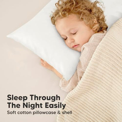 Toddler Pillow with Pillowcase - 13x18 My Little Dreamy Kids Travel Bed Pillows for Sleeping, Organic Cotton Small Pillowcase, Soft & Breathable, Machine Washable, Toddlers 2-5 Years Old (Soft White)