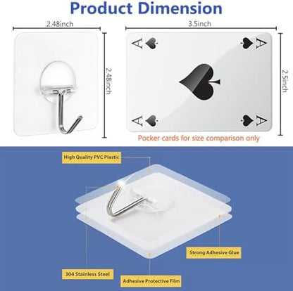 Adhesive Hooks for Hanging Heavy Duty Wall Hooks Self Adhesive Towel Coat Hooks Waterproof Transparent Hook for Bathroom Shower Kitchen Keys Door Outdoor Home Improvement Utility Hook 12 Pack
