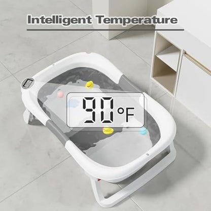 Collapsible Baby Bathtub,Baby Bath Tub with Soft Cushion & Thermometer,Baby Bathtub Newborn to Toddler 0-36 Months,Portable Travel Baby Tub