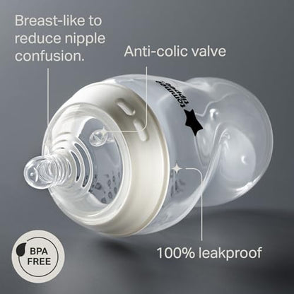 Tommee Tippee Natural Start Anti-Colic 9 oz BPA Free Baby Bottles, 0+ Months, Slow Flow Breast-Like Nipple, Self Sterilizing, Designed for Seamless Transition Between Bottle & Breast, Pink, Pack of 2