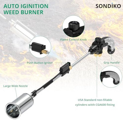 Sondiko Propane Torch Weed Burner, High Output 1,200,000 BTU Weed Torch Flamethrower, 30" Detachable Long Arm Heavy Duty Blow Torch with Flame Control For Garden, Wood, Ice, Snow, Stumps, Melting