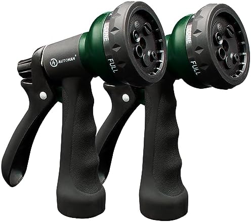 AUTOMAN Garden Hose Nozzle 2PK, ABS Water Spray Nozzle with 7 Adjustable Patterns, Slip Resistant for Watering Plants, Lawn, Garden, Washing Cars, Cleaning, Showering Pets & Outdoor Fun