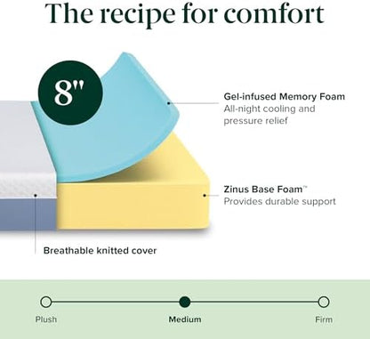 ZINUS 8 Inch Twin Cooling Essential Memory Foam Mattress [NewVersion], Fiberglass Free, Medium Feel, Breathable Cooling Layers, Certified Safe Materials