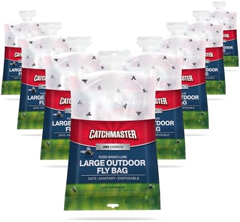 Catchmaster Pro Series Disposable Fly Bag 8-Pack, Hanging Fly Trap Outdoor Home, Bug Catcher and Flying Insect Trap with Premium Bait, Pet Safe Pest Control, XL Bag for Backyard, Pool, Patio & Camping