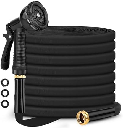 Garden Hose Non-Expanding 100ft, Flexible Garden Hose with 10 Function Hose Nozzle, Lightweight, Kink Free and Water Hose for Outdoor,Yard, Lawn, Car Wash, Marine,and Camper Use
