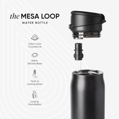 Simple Modern Mesa Loop Water Bottle with Straw | 24oz Cup Holder Friendly Insulated Stainless Steel Bottles for Travel, Sports and School | Midnight Black