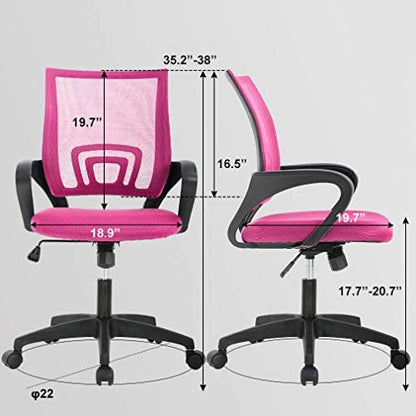 Ergonomic Office Chair Desk Chair Mesh Computer Chair with Lumbar Support Executive Rolling Swivel Adjustable Home Mid Back Task Chair for Women Adults, Pink