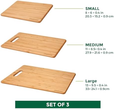 Bamboo Cutting Boards for Kitchen [Set of 3] Wood Cutting Board for Chopping Meat, Vegetables, Fruits, Cheese, Knife Friendly Serving Tray with Handles