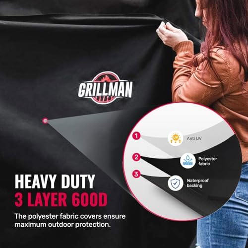 Grill Cover by Grillman, Black, 58 Inch, BBQ Outdoor Grill Covers, Charcoal & Gas Grills, Waterproof, Rip-Proof, Weather-Resistant, Anti-UV, Barbecue Cover for Weber, Genesis, Charbroil, Nexgrill, etc