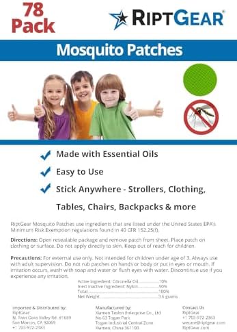 RiptGear Mosquito Patches - 78 Pack of Bug Stickers for Kids and Adults, Natural Citronella Patch Sticks to Any Surface - DEET Free Mosquito Stickers