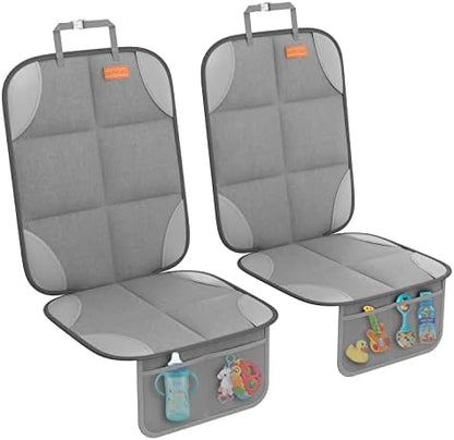 2 Pack Car Seat Protector - 600D Fabric Waterproof Carseat Protector with Thickly Padded to Protect Your Car Seats from Child Seats and Pets (Light Grey)