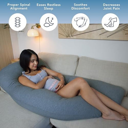 Pharmedoc Pregnancy Pillows, U-Shape Full Body Pillow - Solid – Cooling Removable Cover Dark Grey – Pregnancy Pillows for Sleeping – Body Pillows for Adults, Maternity Pillow and Pregnancy Must Haves