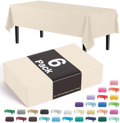 Party Solids 6-Pack Premium Plastic Tablecloth 54in. x 108in. Rectangle Plastic Table Cover - Ivory