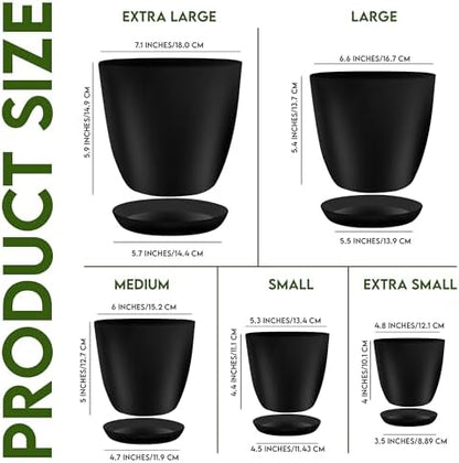 Utopia Home - Plant Pots Indoor with Drainage - 7/6.6/6/5.3/4.8 Inches Flower Pots for Indoor Planter - 5 Pack Plastic Planters - Ideal for Stocking Stuffers or Home Christmas Decorations - Black