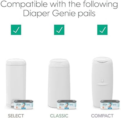 The Diaper Genie Jumbo+ Square Refill, with continuous film, can hold up to 1080 newborn-sized diapers per refill.