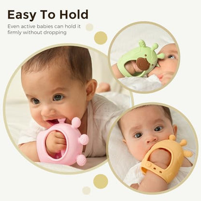 Momcozy Baby Teether Toys | Food Grade Silicone Teething Relief 0-6 Months | Teething Toy 6-12 Months | Baby Essential | Yellow and Blue
