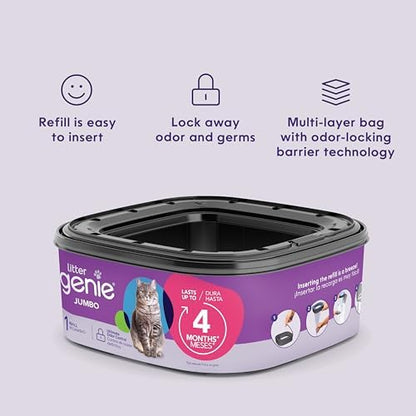 Litter Genie Refill Bags | Jumbo 1-Pack, 28 Total ft | Up to 4 Months of Supply in 1 Cartridge | Ultimate Odor Control Cat Litter Bags