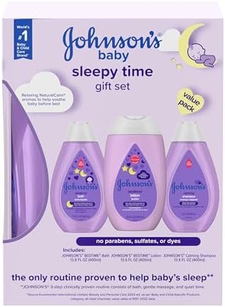 Johnson's Baby Sleepy Time Bedtime Gift Set with Relaxing NaturalCalm Aromas, Bedtime Baby Bath Shampoo, Wash & Lotion, Baby Bedtime Essentials, Hypoallergenic & Paraben-Free, 3 Items