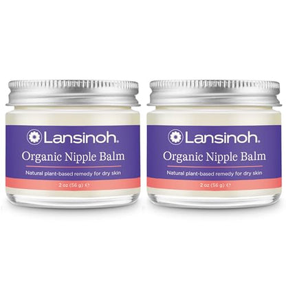 Lansinoh Organic Nipple Butter, 2 Count of 2 oz Jars, Safe for Breastfeeding Baby, Soothing Postpartum & Nursing Care for Moms, 4 oz Total