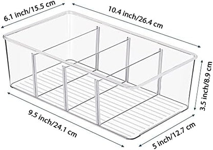 Vtopmart 8 Pack Food Storage Organizer Bins, Clear Plastic Bins for Pantry, Kitchen, Fridge, Cabinet Organization and Storage, 4 Compartment Holder for Packets, Snacks, Pouches, Spice Packets