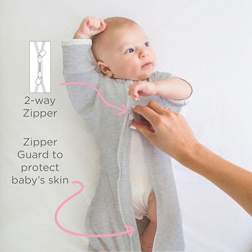 SwaddleDesigns Transitional Swaddle Sack, Arms Up Half-Length Sleeves & Mitten Cuffs, Swaddle for Newborn Transition to Baby Sleep Sack Wearable Blanket, Medium, 3-6 month, 14-21 lb, Heathered Jadeite