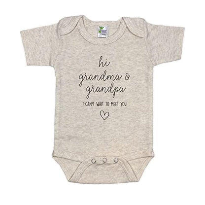 Hi Grandma & Grandpa I Can't Wait To Meet You Pregnancy Announcement Infant Bodysuit - Surprise Gift For Grandparents (Natural)