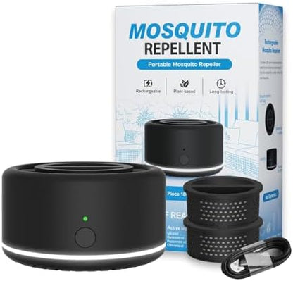 Mosquito Repellent Outdoor Patio, Bug Repellent Outdoor Portable Insect Repeller, Rechargeable Mosquito Repellent Device Camping Hiking 2 Refills (Black)
