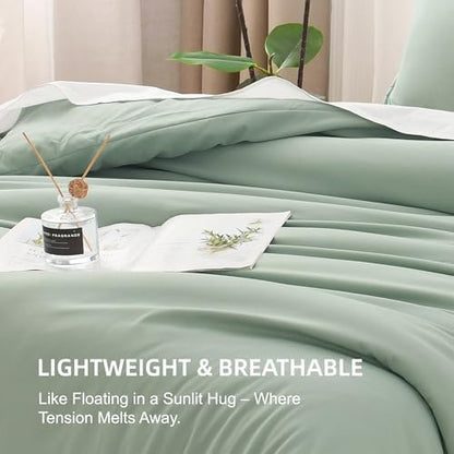 Litanika King Size Comforter Set Sage Green, 3 Pieces Lightweight Solid Comforter King Size, All Season Fluffy Down Alternative Comforter Bed Set Quilt Blanket