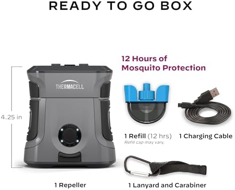 Thermacell Mosquito Repellent Rechargeable Adventure EX-Series EX90; Patio Shield with 9-Hour Battery, Includes 12-Hour Refill, Rubber Armor & Carabiner; Scent Free Bug Spray Alternative