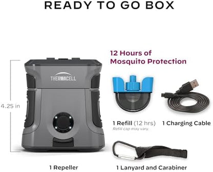 Thermacell Mosquito Repellent Rechargeable Adventure EX-Series EX90; Patio Shield with 9-Hour Battery, Includes 12-Hour Refill, Rubber Armor & Carabiner; Scent Free Bug Spray Alternative