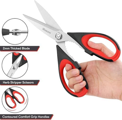 iBayam Kitchen Scissors All Purpose Heavy Duty, Kitchen Utensils Set, Stainless Steel Cooking Utensils Gadgets, Meat Poultry Food Shears Dishwasher Safe Utility Tools Home Gift, with Protective Sheath