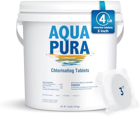 Aqua Pura Chlorine Tablets for Swimming Pool,3" Pool Supplies, Individually Wrapped Stabilized Chlorine Tablets, Long-Lasting, Slow Dissolve,Kill Bacteria,UV Protected,90% Available，4 LB