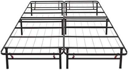 Amazon Basics Bed Frame with Storage, Foldable Metal Platform, Sturdy Steel, No Box Spring Needed, 14-inch High, Tool-Free Setup, Queen Size, Black