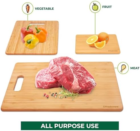Bamboo Cutting Boards for Kitchen [Set of 3] Wood Cutting Board for Chopping Meat, Vegetables, Fruits, Cheese, Knife Friendly Serving Tray with Handles