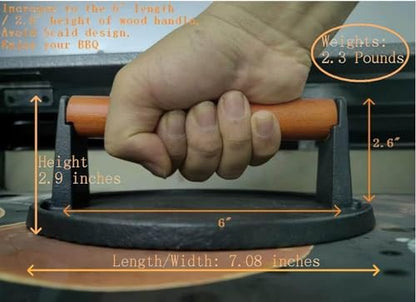 Burger Press 7.08" Round & 8.3”X4.3”Rectangle Heavy-Duty Cast Iron Smash Meat Steak With Wood Handle for Blackstone Camp chef Pitboss Weber Treager Griddle Grills (Round & Rectangle)