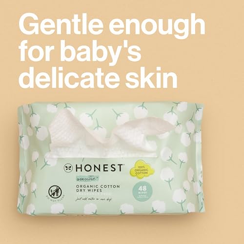 The Honest Company 100% Pure Organic Cotton Dry Wipes | Multi-Use Disposable Facial Cloth and Baby Wipe | Hypoallergenic and Gentle on Skin | 192 Count