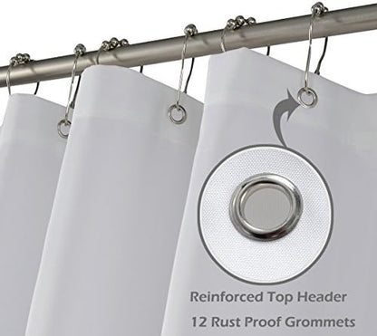 N&Y HOME Fabric Shower Curtain Liner Extra Long 72 x 84 Inches with 2 Bottom Magnets, Hotel Quality, Washable, White Spa Bathroom Curtains with Grommets, 72x84