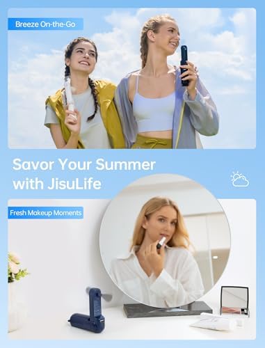 JISULIFE Handheld Mini Fan, 3 IN 1 USB Rechargeable Portable Fan [12-19 Working Hours] with Power Bank, Flashlight, Pocket Design for Travel/Summer/Concerts/Lash, Gifts for Women (Dark Blue)