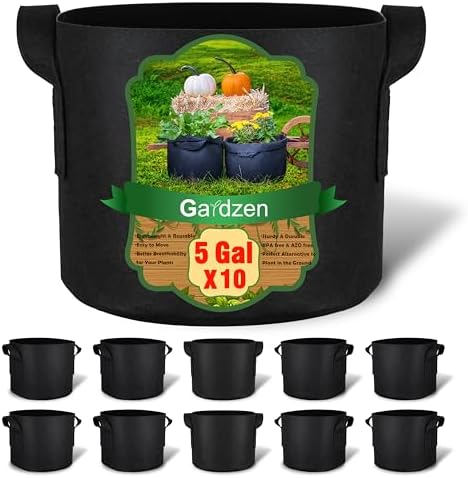 Gardzen 10-Pack 5 Gallon Grow Bags, 300G Thickened Aeration Fabric Pots with Handles, Heavy Duty Cloth Pots for Plants