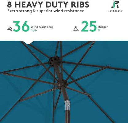 JEAREY 9FT Outdoor Patio Umbrella Outdoor Table Umbrella with Push Button Tilt and Crank, Market Umbrella 8 Sturdy Ribs UV Protection Waterproof for Garden, Deck, Backyard, Pool (Lake Blue)