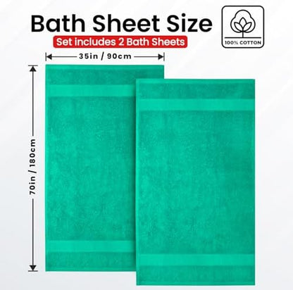 Infinitee Xclusives Premium White Bath Towels for Bathroom Set of 4 (27x54 Inches), 100% Soft Ring-Spun Cotton Bathroom Towels (Vivid Green, Bath Sheet Pack of 2)