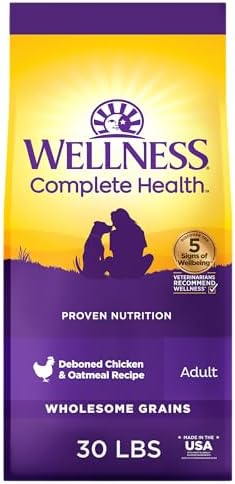 Wellness Complete Health Dry Dog Food with Grains, Made in USA with Real Meat & Natural Ingredients, All Breeds, Adult Dogs (Chicken & Oatmeal, 30-lb) – With Nutrients for Immune, Skin, & Coat Support